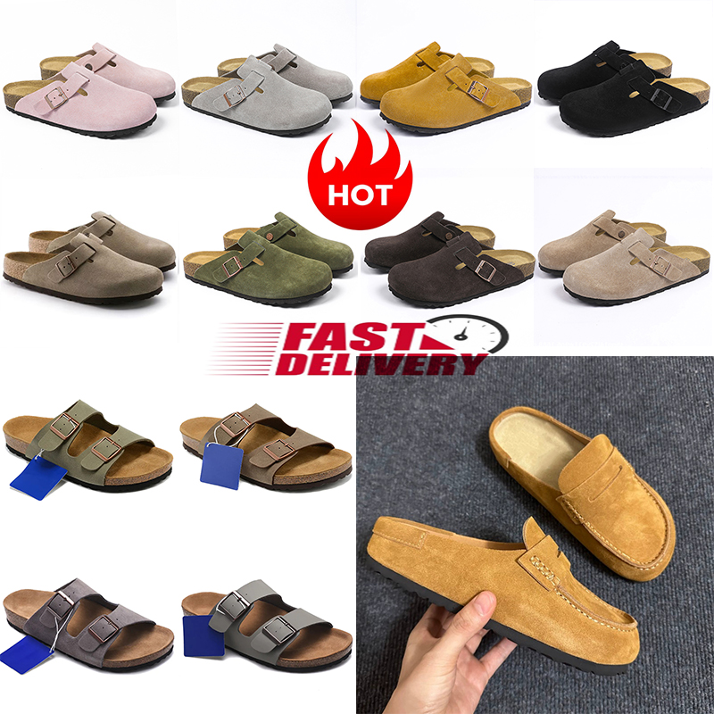 2026 Designer Naples Slippers Fur Slides Boston Clogs Sandals Men Women Bostonclogs Shearling Mules Flat Shoes Leather Suede Sliders