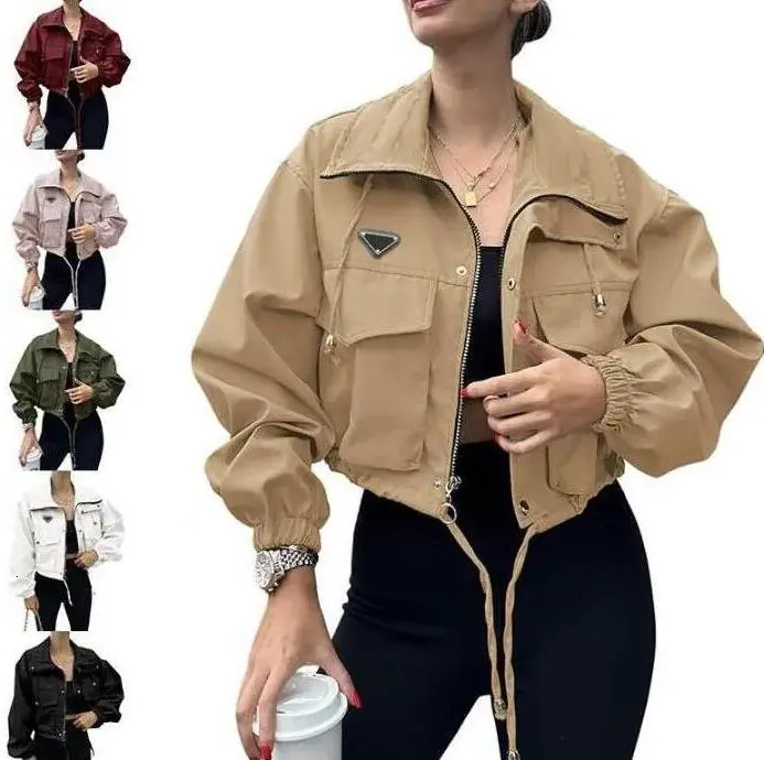 Women Short casual Jacket Designer Trench Jackets Long Sleeve Big Pocket Solid Color Womens Coat For Autumn Spring Ladies Cropped
