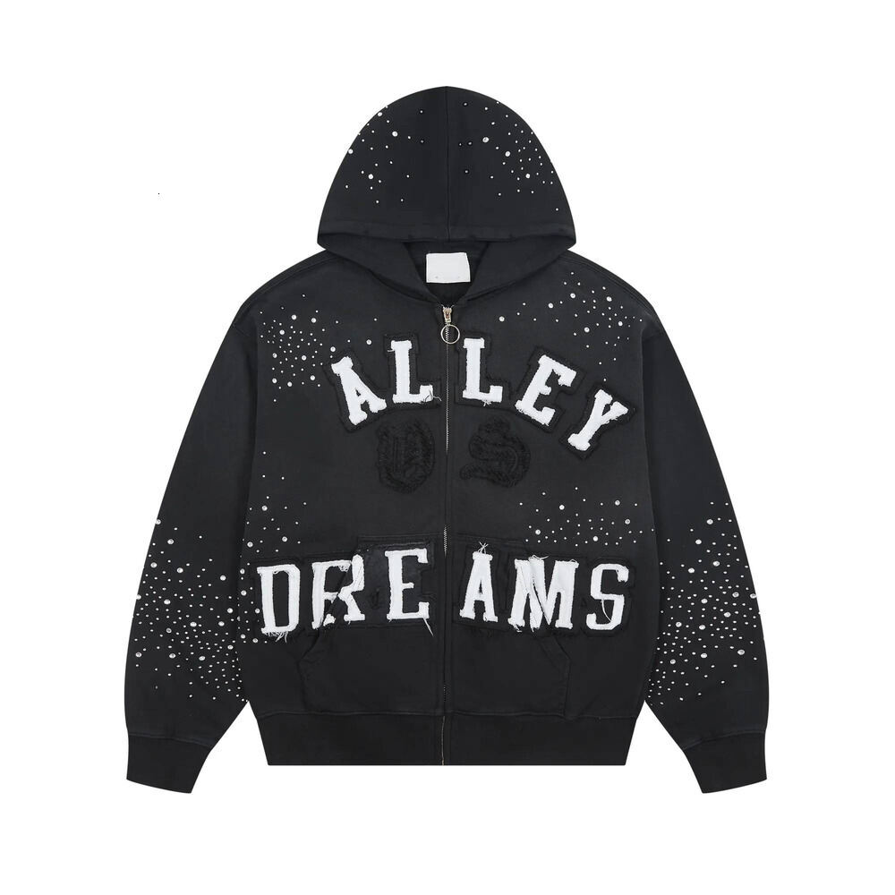 Vale Dream Vintage Graphic Zip Up Hoodie Designer Men Unisex Washed Black White Pullover Loose Cotton Sweatshirts Retro Print Valleys Dreams 33A