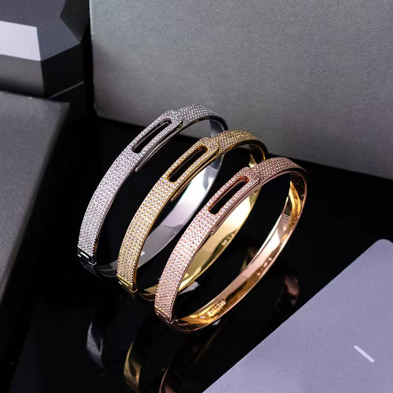 Bracelet de bijoux en or 18 carats avec trois diamants coulissants de diamants complets de créateurs de mode classique pour femmes avec boîte