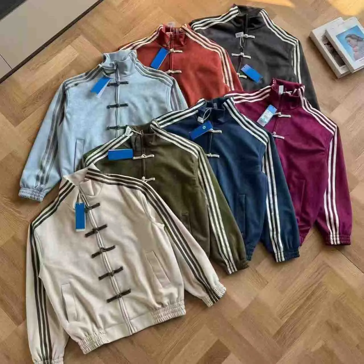 Designer Tang style Suede Jacket Men Vintage Embroidery Stand up Collar Striped Chinese Jacket Men