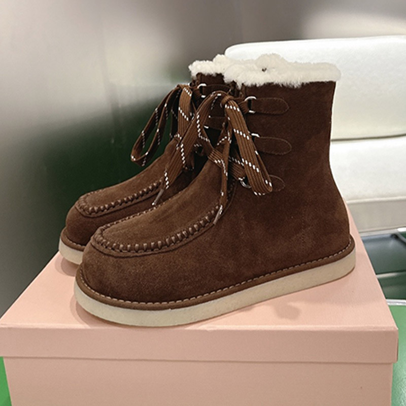New Arrival Dark Brown Suede Booties Vintage Style Fall Winter Season Outdoor Walking Snow Boots Famous Feminine Removable Shearling Covered Insole