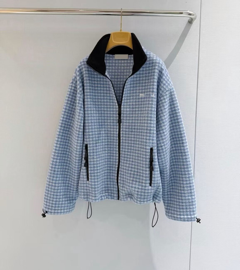 Mius Jacket Fleece Jacket Women High Quality Designer Stand Collar Fleece Zip Up Letter MM Embroidered Warm Outerwear Autumn Winter School Office Da