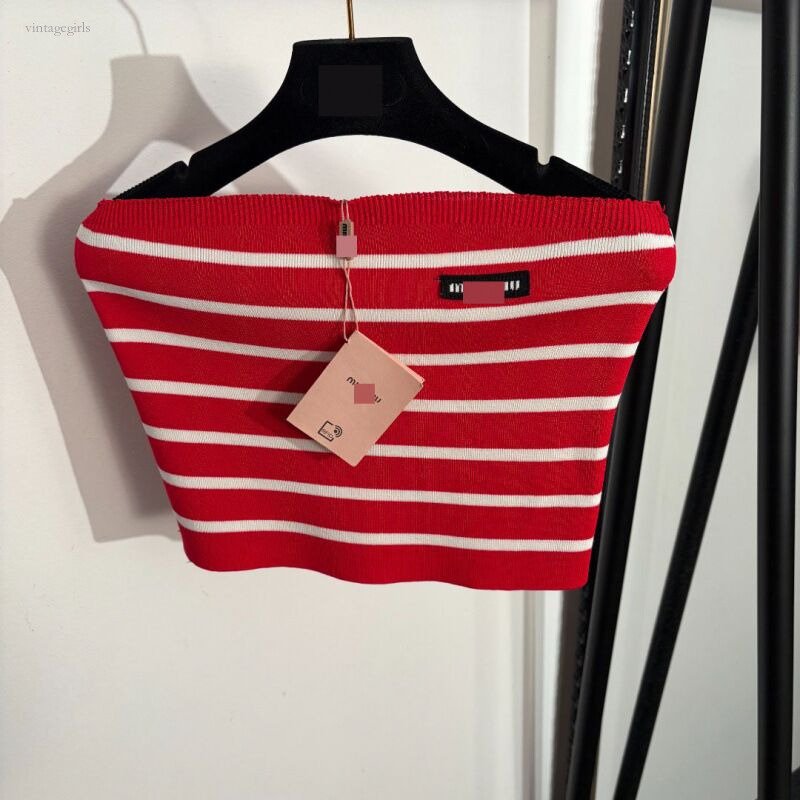 Luxury Women Vintage Striped Bandeau Tops Designer Cropped Knitted Tube Top Travel Vacation Sexy Lace Up Camisole Streetwear One Size