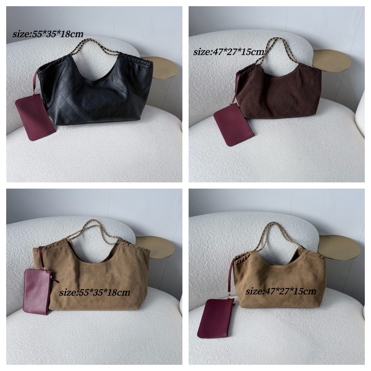 Designer Bags For Women Large Capacity Suede Beach Tote Bag Quilted Chain Shoulder Hobo Bag With Matching Small Clutch Purse Travel Shopping Underar