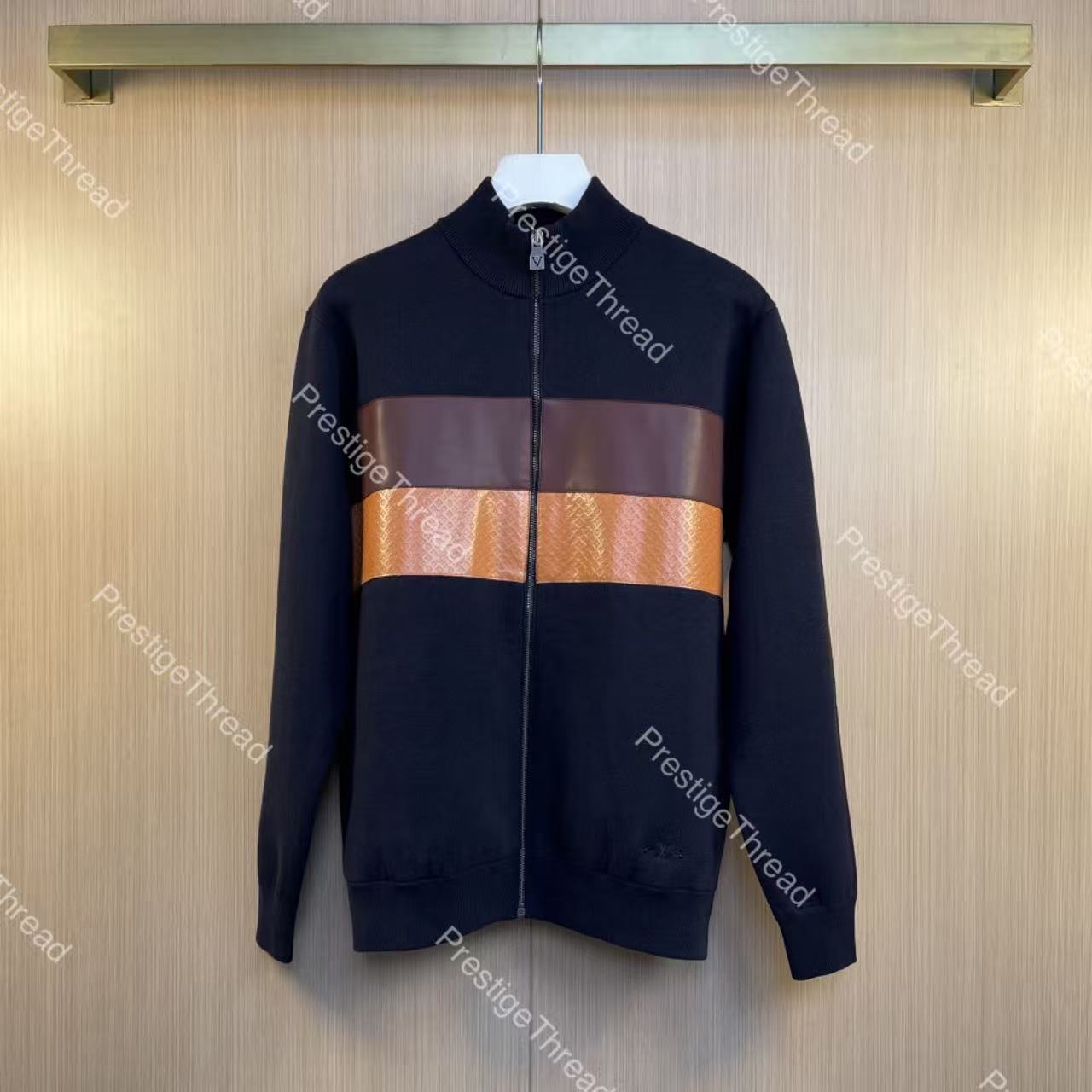 26FW Letter Steel-Stamped Jacquard Patchwork Leather Embroidered Logo Knit Jacket Designer High-Quality Men's Jackets