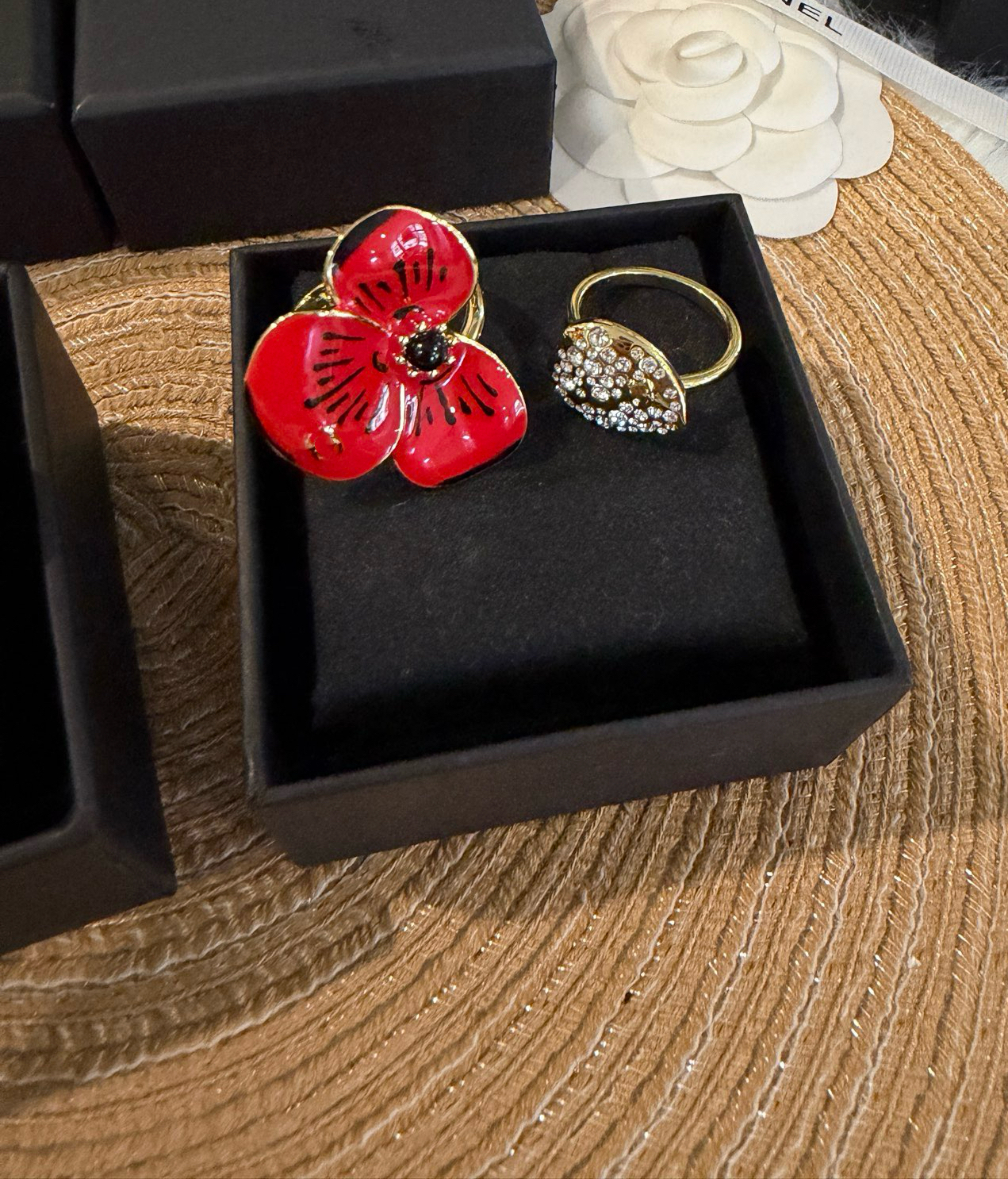 Designer Triple-Colored Ring - High Version With Diamond Settings - Three-Ring Interlocking Ring with Glittering Faceted Design - Men's Couple