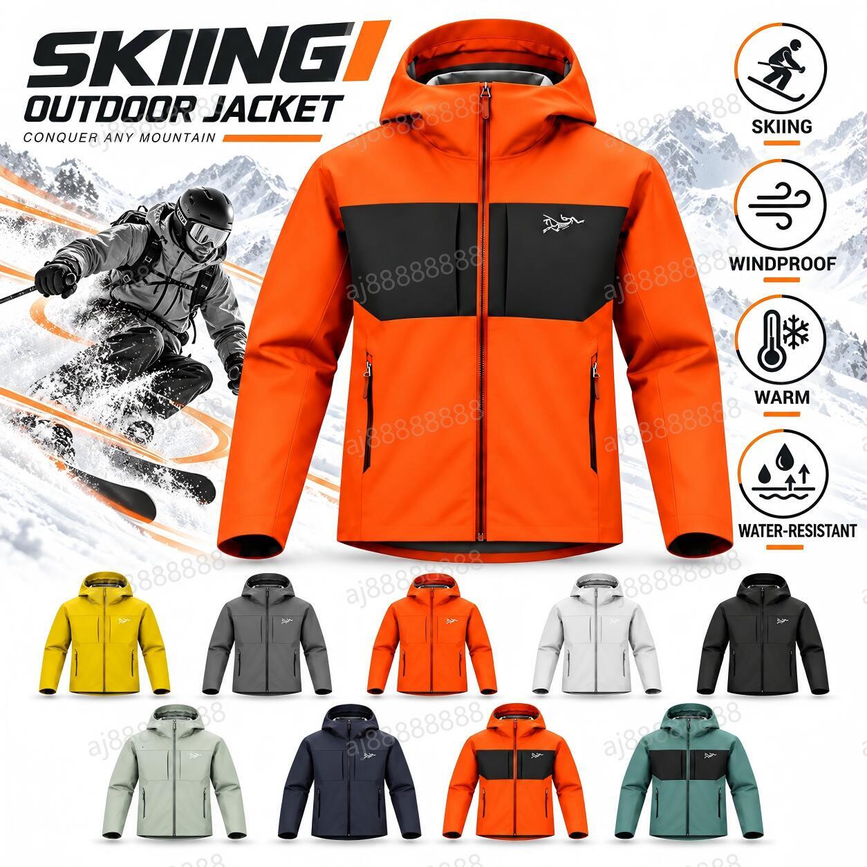 Arcteryxilly Men Waterproof Ski Jacket Windproof Breathable Hooded Snow Jacket Full Zip Winter Outdoor Sports Coat