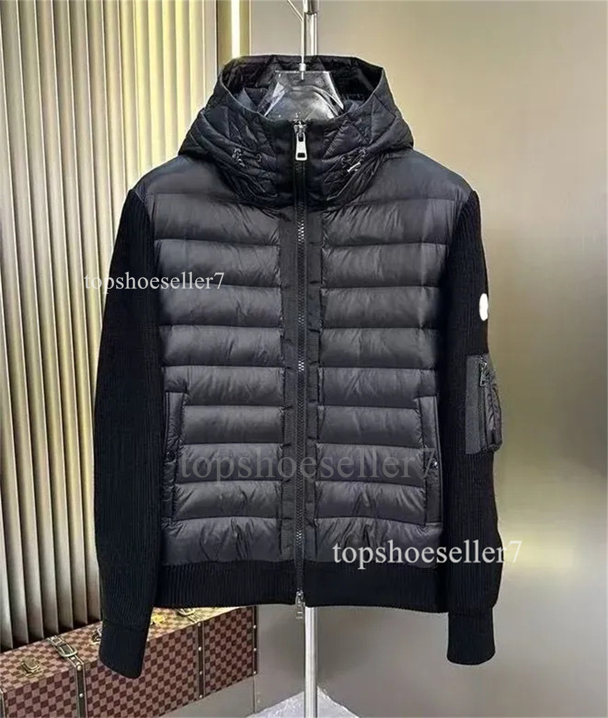 Men puffer jacket winter Knit Sleeve Spliced Hooded Cotton Jacket Windproof Warm Short Outerwear lightweight down jacket