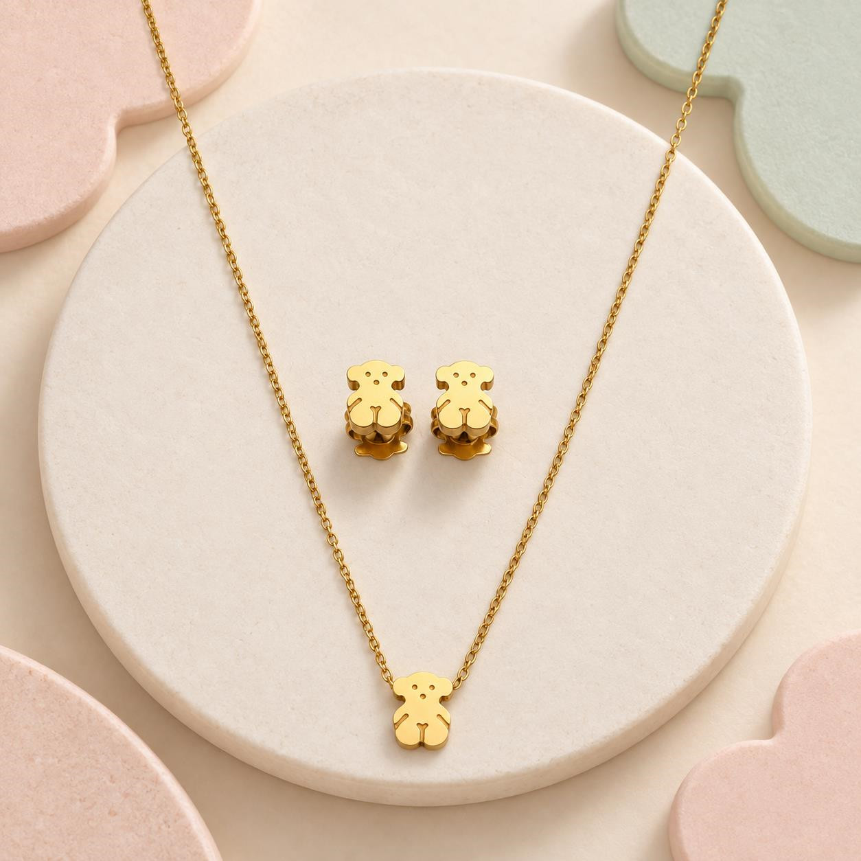Nouvelle mode femmes hommes argent or en acier inoxydable Animal Span ours dessin animé Animal Span chaîne pendentif collier boucles d'oreilles e