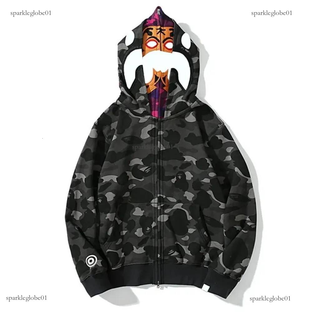 Shark Hoodie Women Y2k Clothes Designer A Bathe Ape Camo Zip Up Baphoodie Jacket Men Streetwear Hoody Multi Color Camouflage Shark Head Zipper Coat