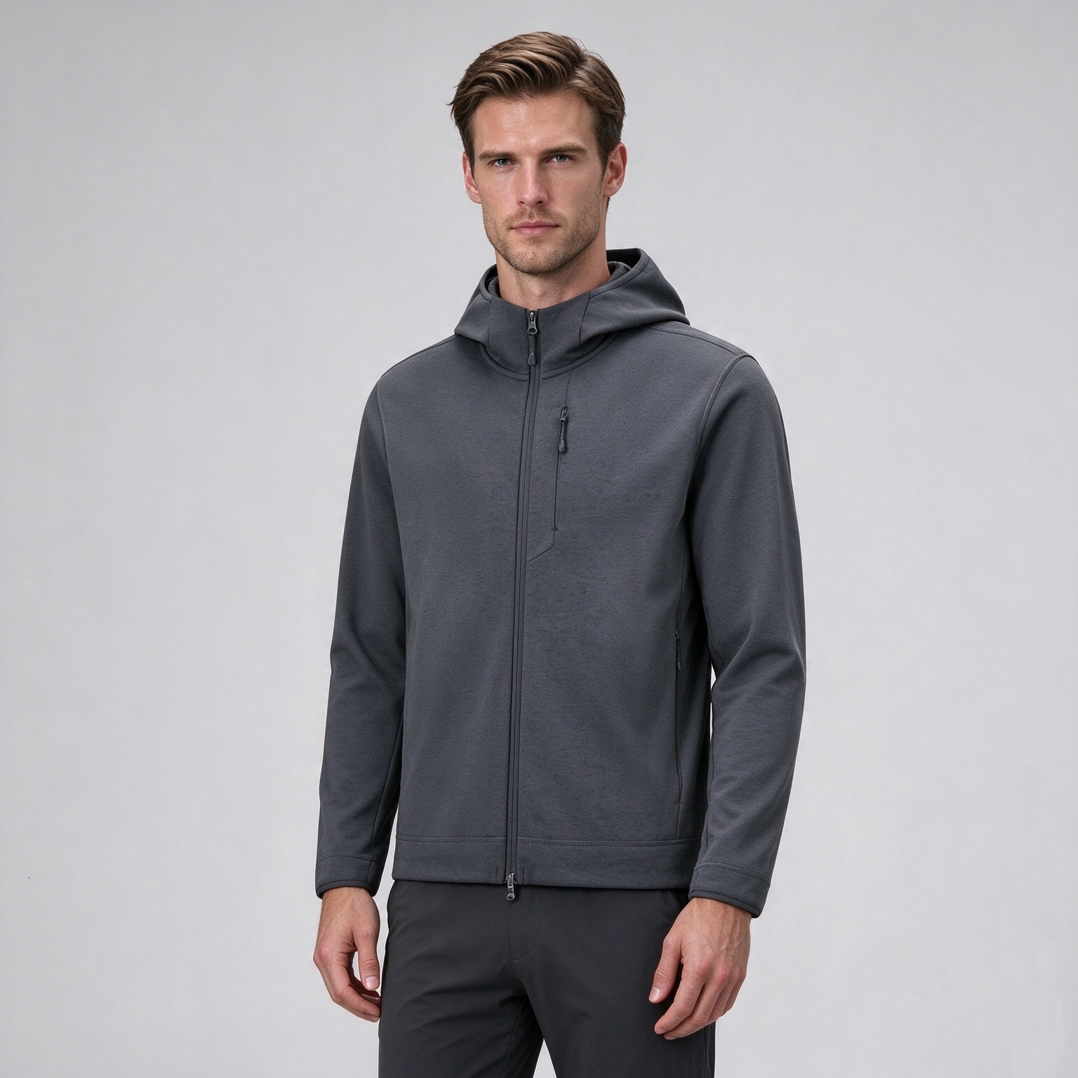 L-78086 Mens Thermal Fleece Hoodie Jacket Quick Warm Outdoor Hooded Sweatshirt Soft Lightweight Windproof Jacket for Hiking Camping Travel & Daily W