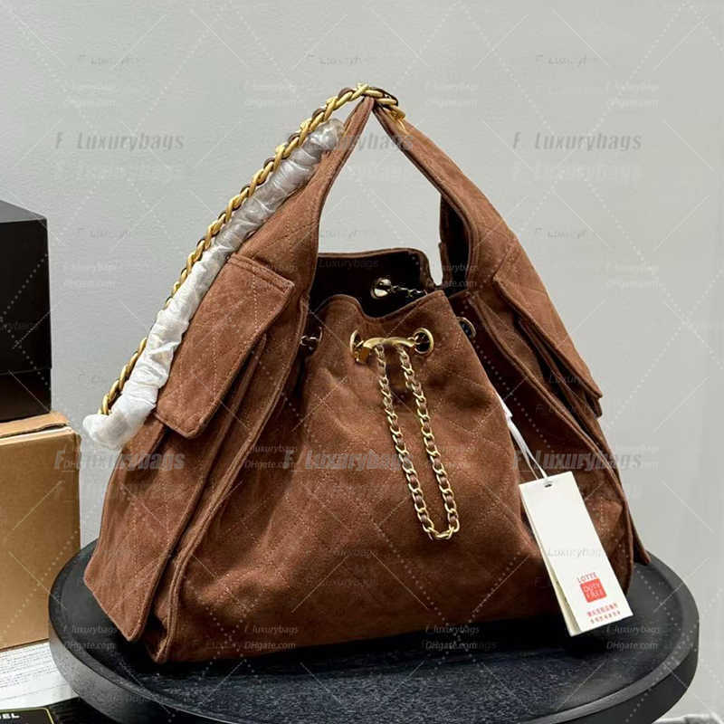 luxury brand bag suede designer bag Shoulder Bags Drawstring Chain Hobo Bags Suede Coffee Large 25C Bucket Bag with 2 Pocket Fashion Handbags Totes