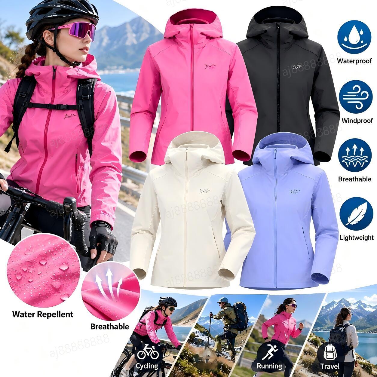 Arcteryxilly Women Waterproof Cycling Jacket Windproof Breathable Hooded Lightweight Full Zip Outdoor Bike Riding Coat