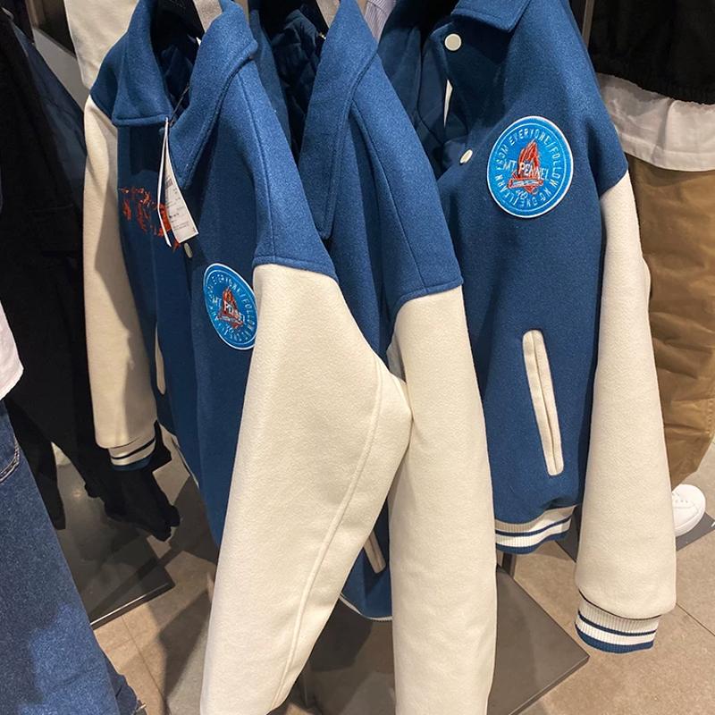 Designer Coat Mens American Style Fall Winter Bomber Jacket Thick Padded Wool-Like Baseball Coat Solid Color Embroidered Outerwear