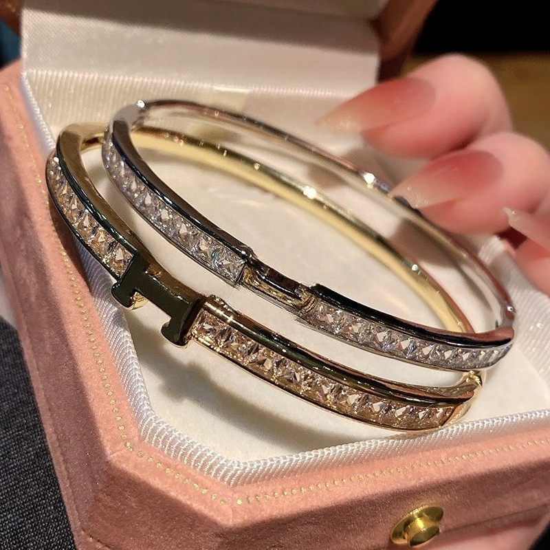 Women Fashion Bracelet Designer luxury bangle High Light Letter Gold Copper Zircon Bracelets Geometric Jewelry