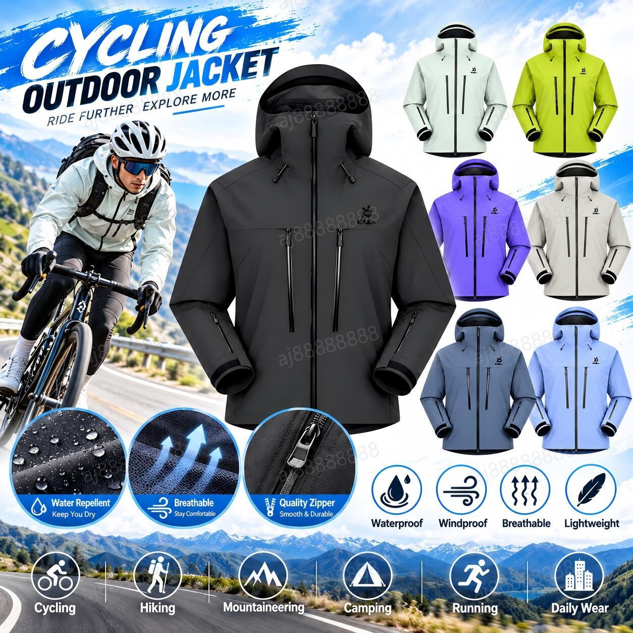 Kailasiy Unisex Waterproof Cycling Jacket Windproof Breathable Hooded Bike Coat Full Zip Outdoor Bicycle Riding Jacket