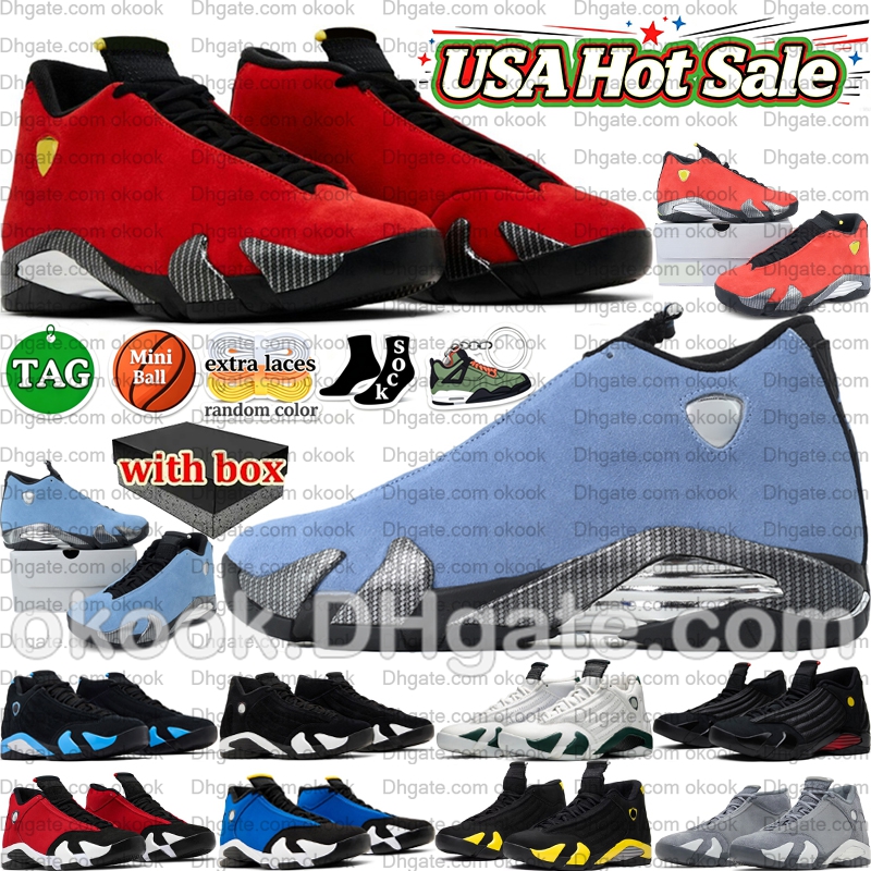 Avec boîte 14s chaussures de basket-ball 14 Bred Black Toe Black University Blue Ferrari Last Shot Laney Flint Grey Thunder Gym Red Forest UNC Ba