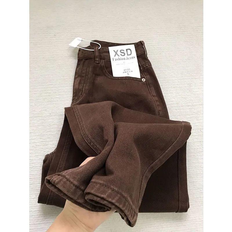 Designer Style Nouvelle Arrivée Haute Qualité Femmes Vintage Marron Taille Haute Jambe Droite Jeans Casual Lâche Minceur Denim Pantalon Streetwea