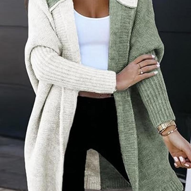 Designer Best-seller Femmes À Capuchon Color Block Cardigan Pull Ouvert Avant Lâche Tricot À Manches Longues Mi Long Manteau Automne Hiver Casual