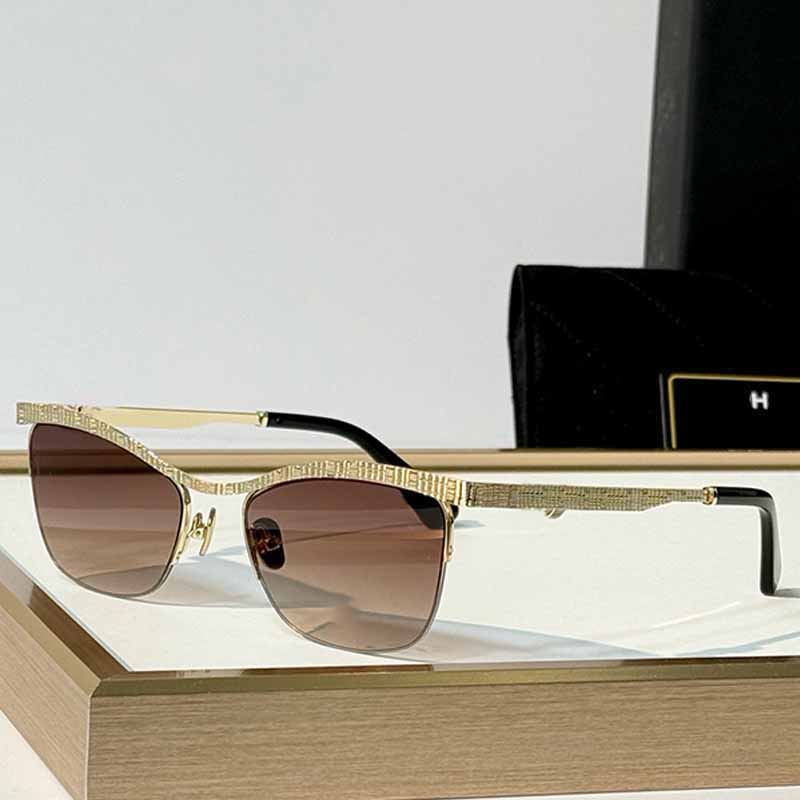 Designer Cat Eye Sunglasses For Women CH4302 Gold Metal Half Rim Brow Bar Brown Gradient Lenses UV400 Elegant Shades For Shopping Party Driving Dail