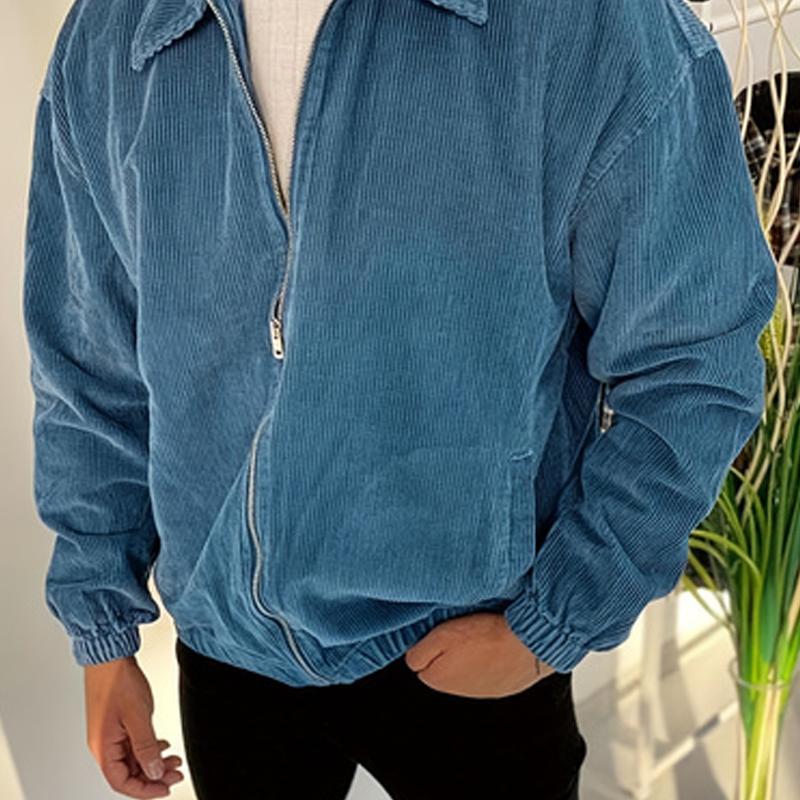 Designer Bestseller Men's Plus Size Corduroy Jacket Solid Color Zip Up Turn Down Collar Long Sleeve Loose Casual Outerwear Spring Autumn Fas