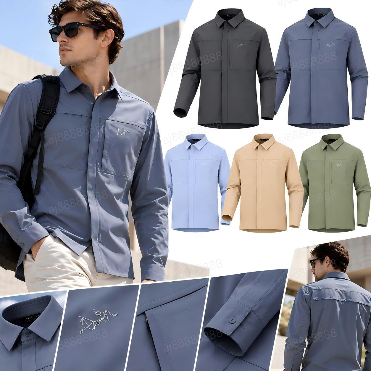 Arcteryxilly Men Outdoor Hiking Long Sleeve Quick Dry Breathable Lightweight Sun Protection Trekking Camping Sports Shirt