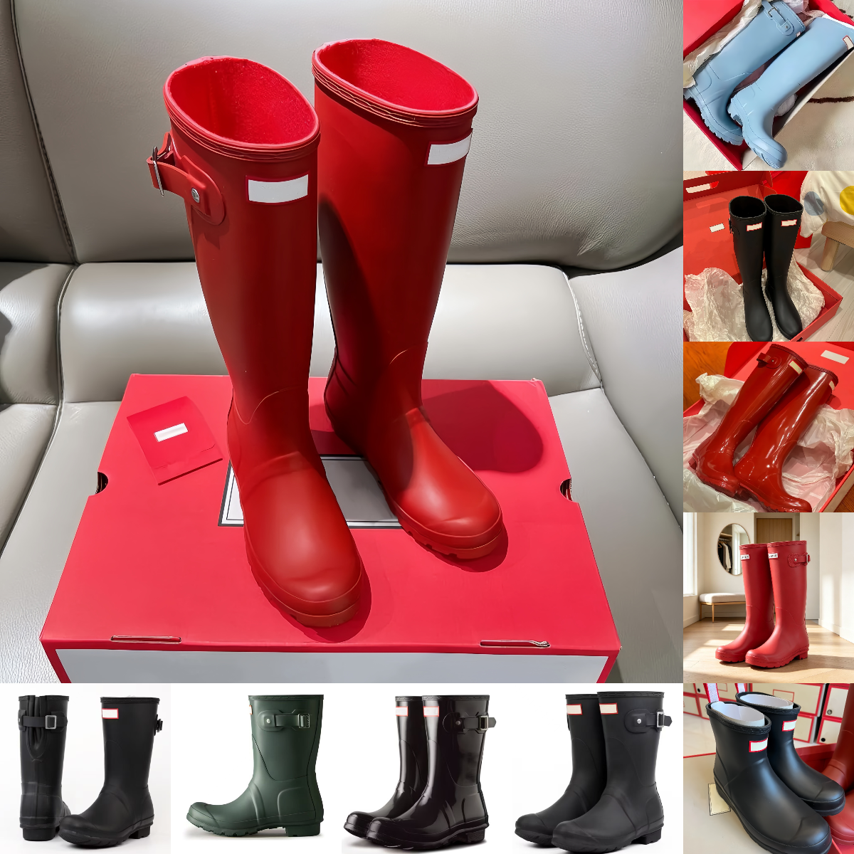 Winter Hunters Womens Mens Designer Rain boots Luxury Wellies High quality Anti Slip Rubber Wellington Boots Black Shoes Cool Rainboots Red Marti