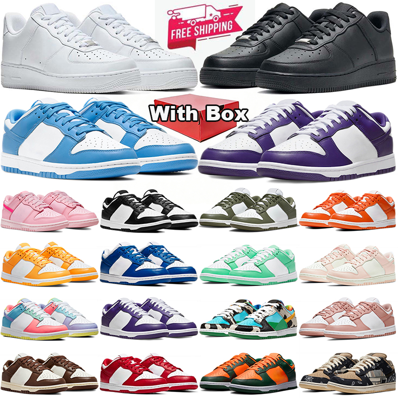 with box airforces1shoes running shoes one for 1 men women triple white black pink panda grey fog university blue womens mens trainers outdoor sneak