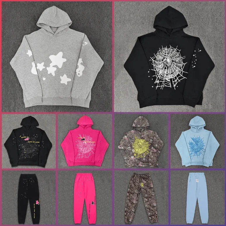 Quality designer hoodie mens pants fashion graphic street puff print joggers set cobweb multi style tracksuit premium apparel wear trend