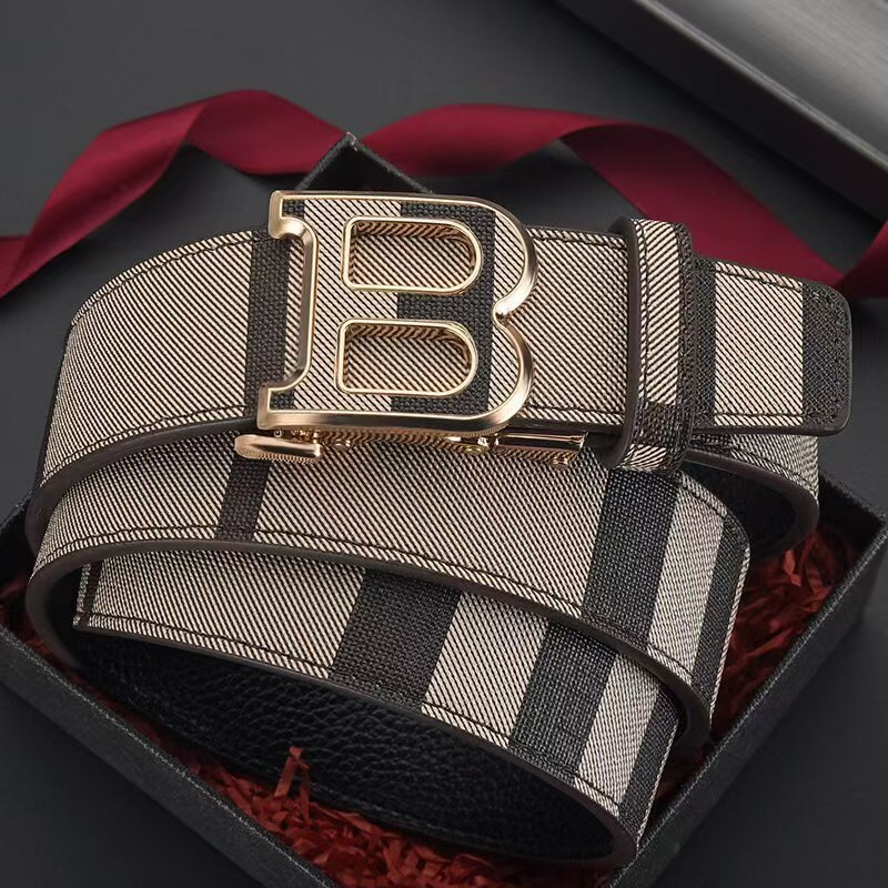 High-end leather belt for men - sophisticated business style, pure cowhide, letter-shaped automatic buckle, waistband for casual and simple pants.