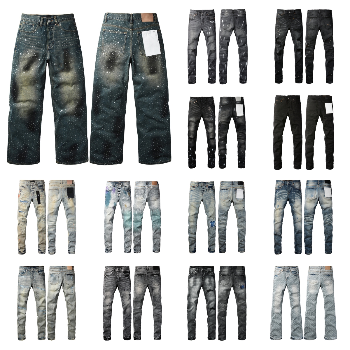 jeans Mens purple Jeans Men Black Pants High-End Quality Straight Retro Ripped Biker Jean Slim Fit Y2K Street Hip Hop Rock Size 28-40