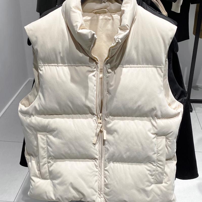 Designer Men's Winter Sleeveless Padded Vest Stand Collar Zip Up Thick Warm Puffer Gilet Casual Slim Fit Solid Color Black White