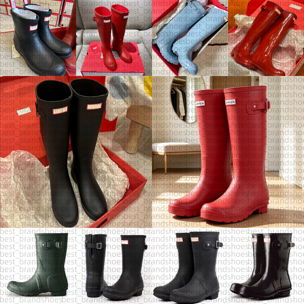 Hunters Womens Mens Designer Rain boots women Luxury Wellies High quality Anti Slip Rubber Wellington Boots Black Shoes Cool Rainboots Red Martin Kn