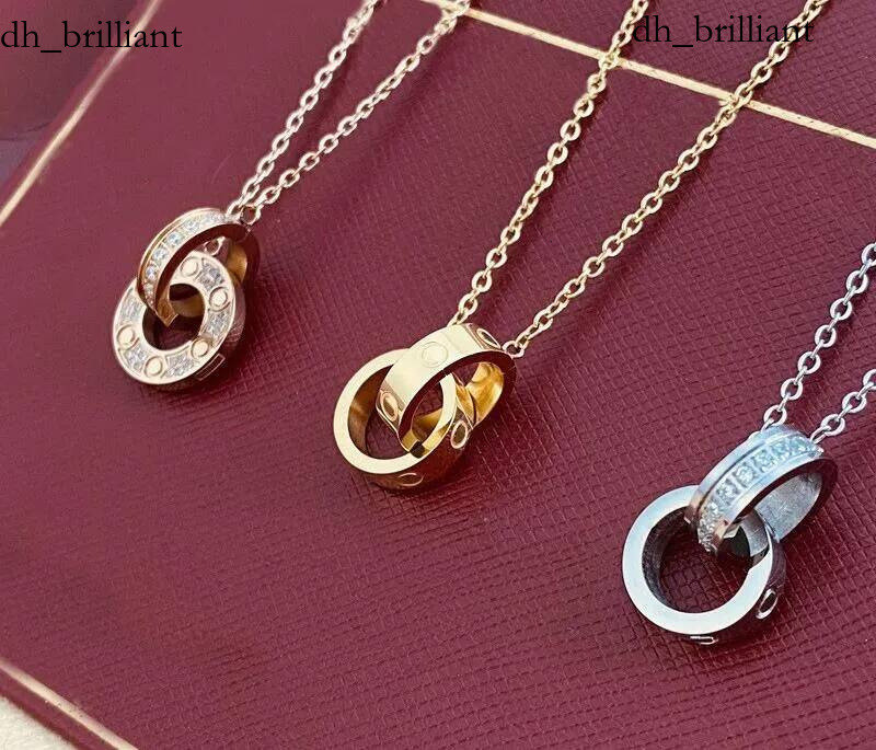 Bijoux de mode pour amoureux hommes femmes double anneau complet cz deux rangées pendentif diamant octogonal bouchon à vis amour collier couple c
