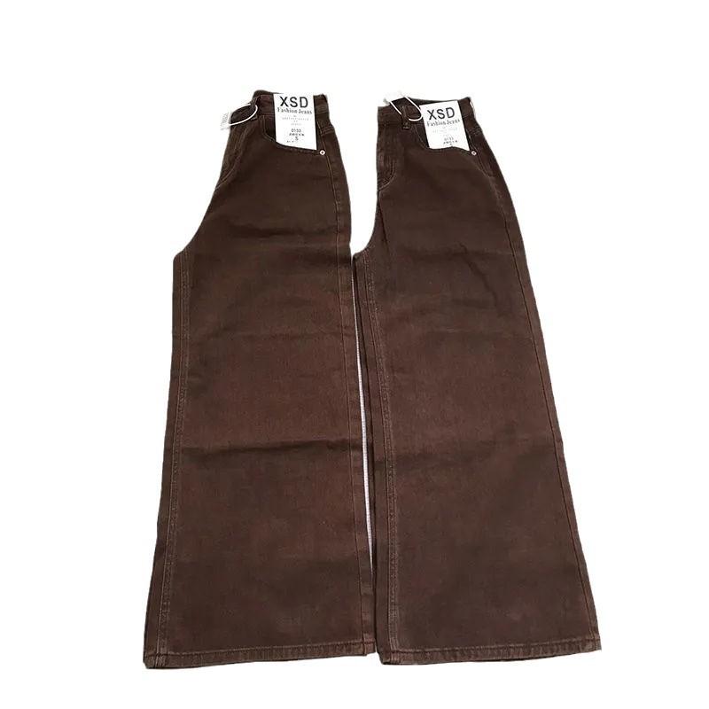 Designer Style Nouvelle Arrivée Haute Qualité Femmes Vintage Marron Taille Haute Jambe Droite Jeans Casual Lâche Minceur Denim Pantalon Streetwea