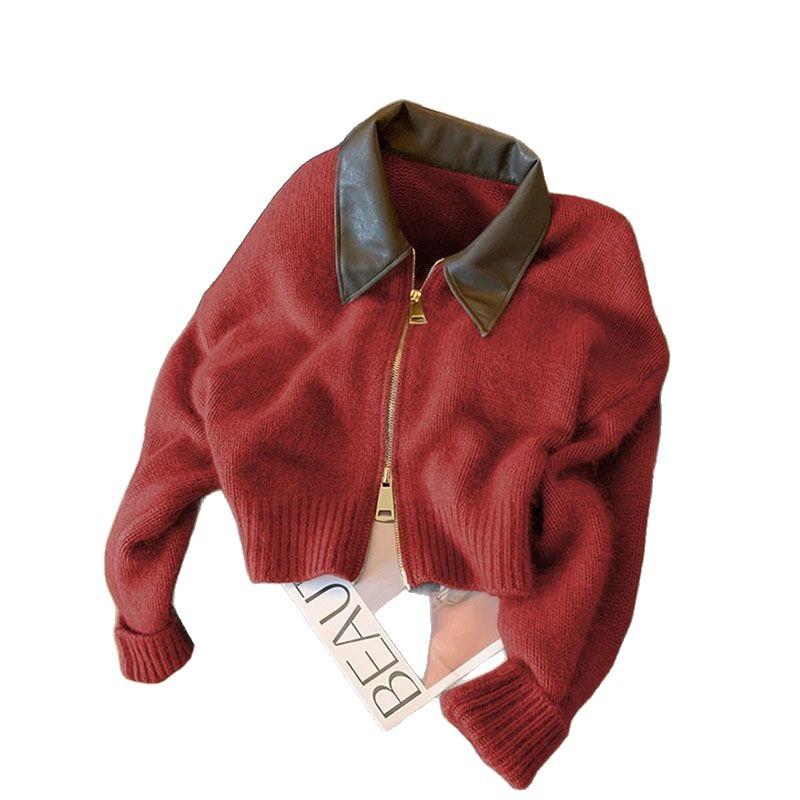 Designer Best-seller Femmes Zip Up Knit Cardigan Pull Veste Couleur Bloc Revers Col À Manches Longues Décontracté Automne Hiver Vêtements De Surv
