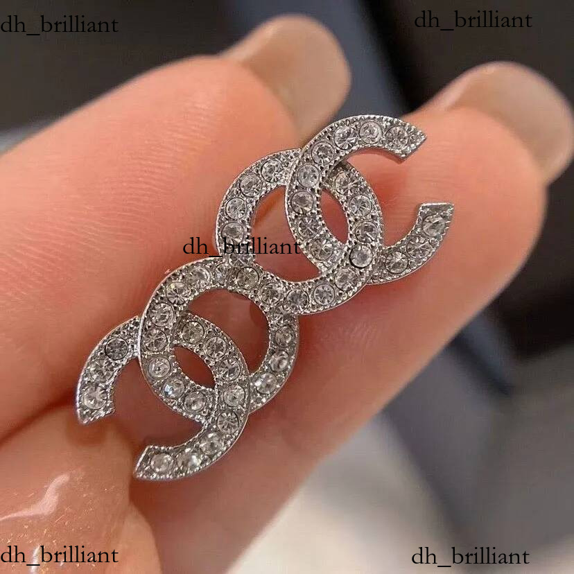 Stud femmes mini argent plaqué designer double lettre cristal eau diamant boucles d'oreilles bijoux chaud