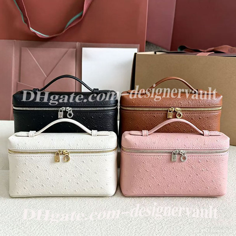 Designer Handbag Ostrich Patterned Vanity Box Crossbody Shoulder Bag Luxury Women Genuine Leather Top Handle L19 Makeup Bag Black Purse 12A Mirror Q