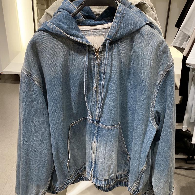 Design Seller Veste en jean délavé à capuche pour homme Coupe ample en coton avec fermeture éclair et épaules tombantes Printemps Automne Hiver V