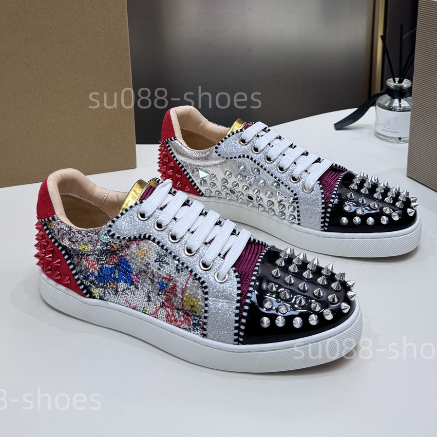 French designer casual sports basketball shoes, fashionable mens and womens lace-up riveted suede cowhide canvas printed thick-soled casual couple s