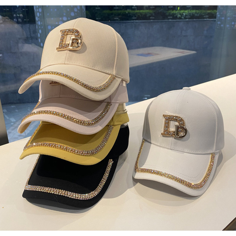 2026 Designer Women Baseball Cap Solid Color Cotton With Double D Casquette And Rhinestone Trim On Brim Adjustable Casual Man Sun Hat For Outdoor Da
