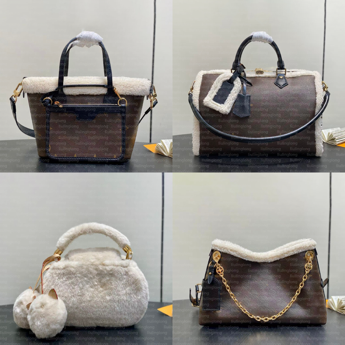 10a top quality lamb wool handbags designer soft women cross body bags fluffy totes small boston shoulder bag crossbody lambwool winter purse