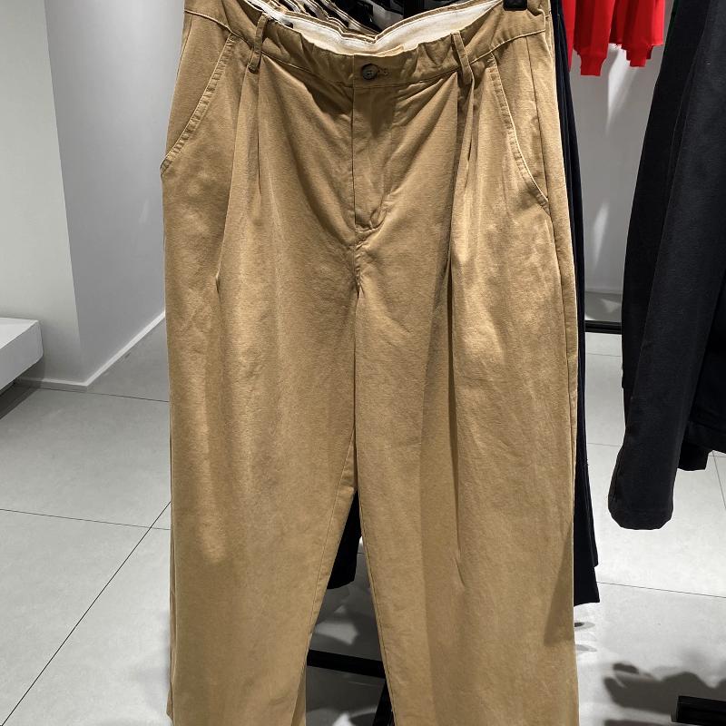 Prodotti di alta qualità Pantaloni da uomo a gamba larga pieghettati in cotone Autunno Inverno Pantaloni dritti larghi a vita media bassa casual Tin