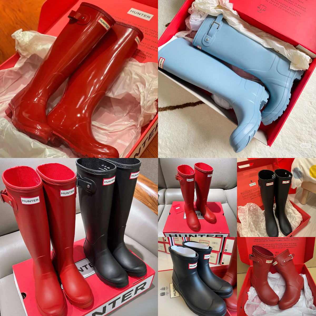 Hunters boots Womens Designer Rain boots Luxury Wellies High quality Anti Slip Rubber Wellington Boots Black Shoes Cool Rainboots Red Martin Knight