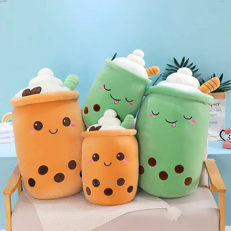 Peluche de thé au lait et perles de dessin animé, jouet mignon, bulle Boba, oreiller pour enfants, 24cm 35cm