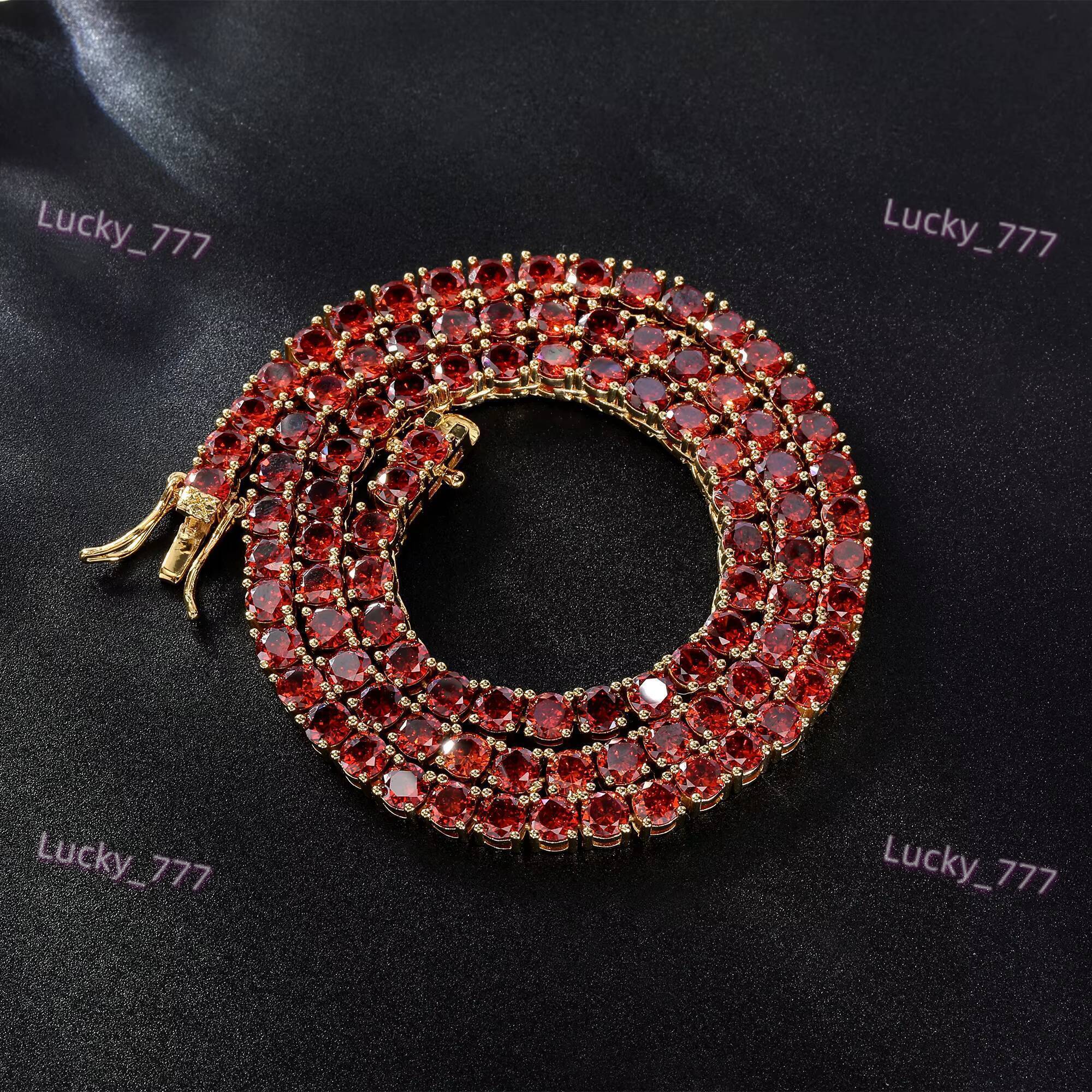 Bracelet en pierre de couleur rouge rubis Moissanite plaqué or, 1 rangée de 4 mm, pour femmes et hommes, Hip Hop, diamant glacé, chaîne de tennis