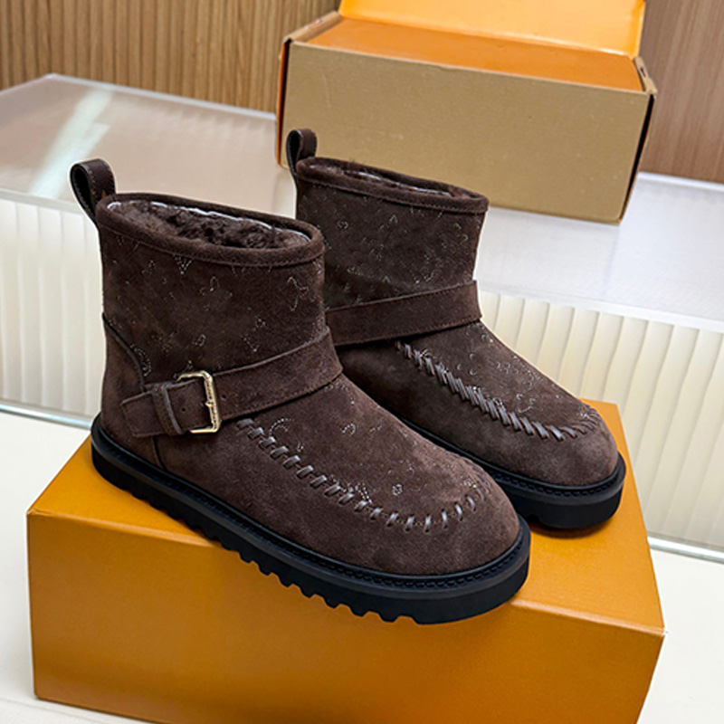Classic Designer Womens Colorado Ankle Boot Top Quality Deep Brown Printed Suede Snow Boots Womans Fashion Outdoor Skiing Sports Short Boots