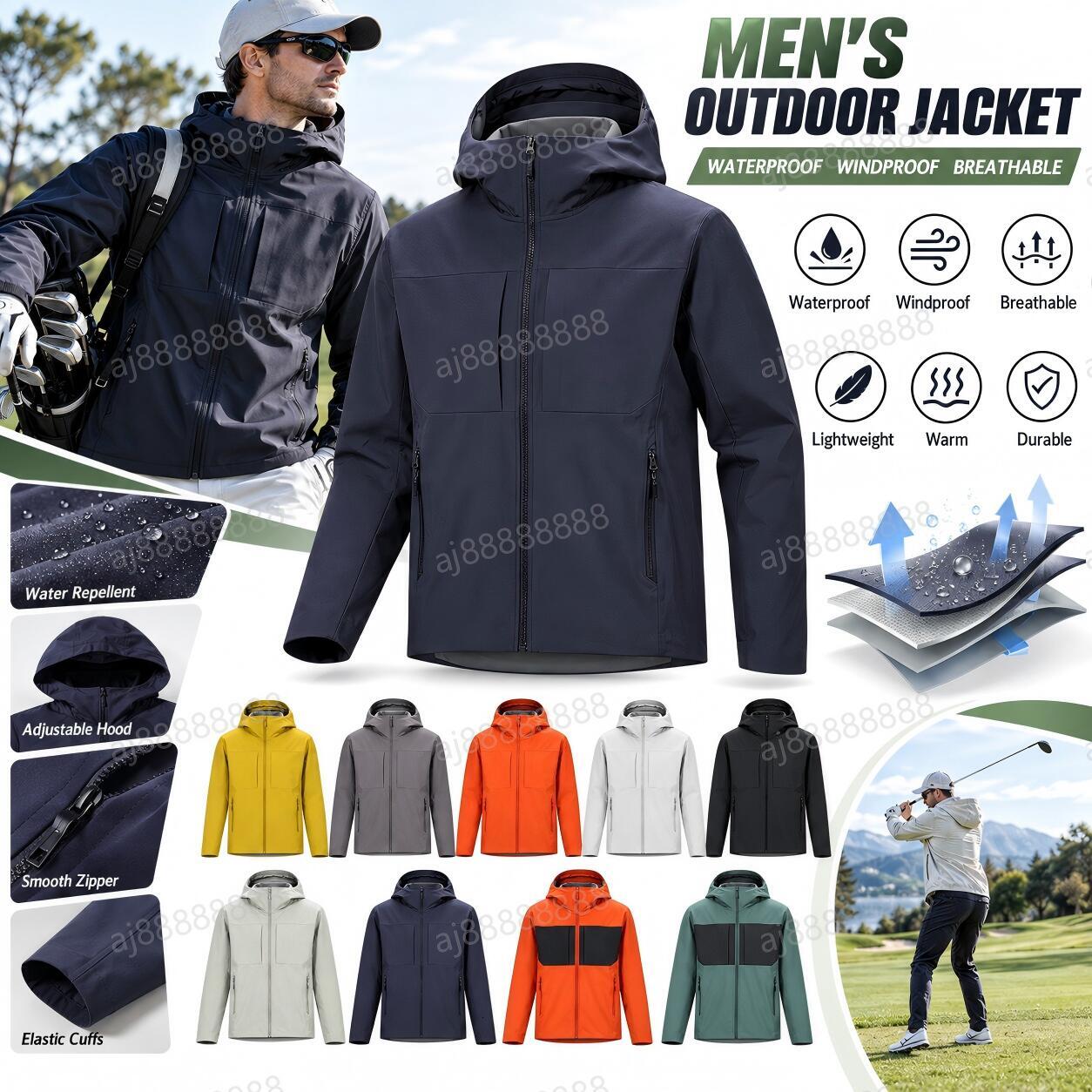 Arcteryxilly Unisex Golf Jacket Waterproof Windproof Breathable Hooded Lightweight Full Zip Outdoor Golf Sports Outerwear