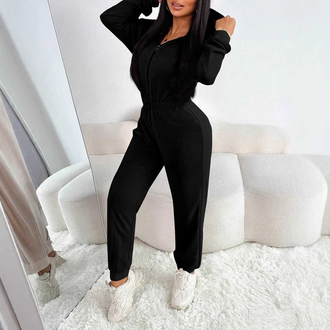 Combinaison décontractée à capuche avec cordon de serrage pour femme, barboteuse à la mode, automne-hiver 2026, D261006
